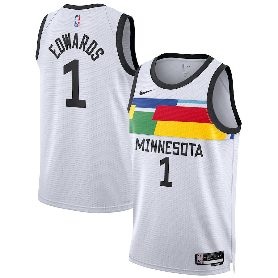 Men Minnesota Timberwolves #1 Anthony Edwards Nike White City Edition 2022-23 Swingman NBA Jersey->customized nba jersey->Custom Jersey